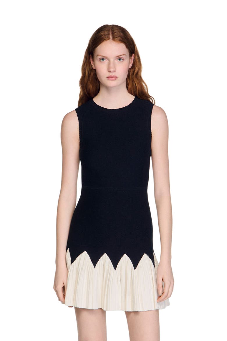 Two-tone short knit dress, Alternate, color, Black / ecru