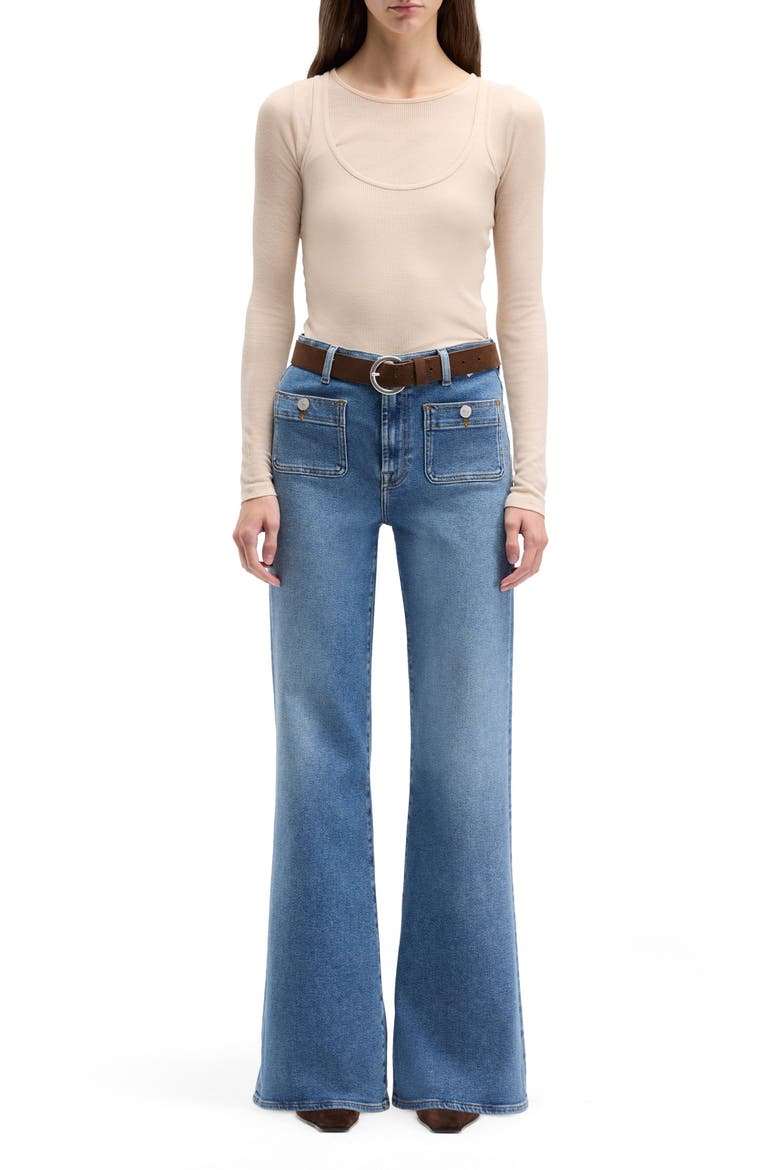 Modern Dojo Tailorless High Waist Flare Jeans, Alternate, color, OCEANSTONE