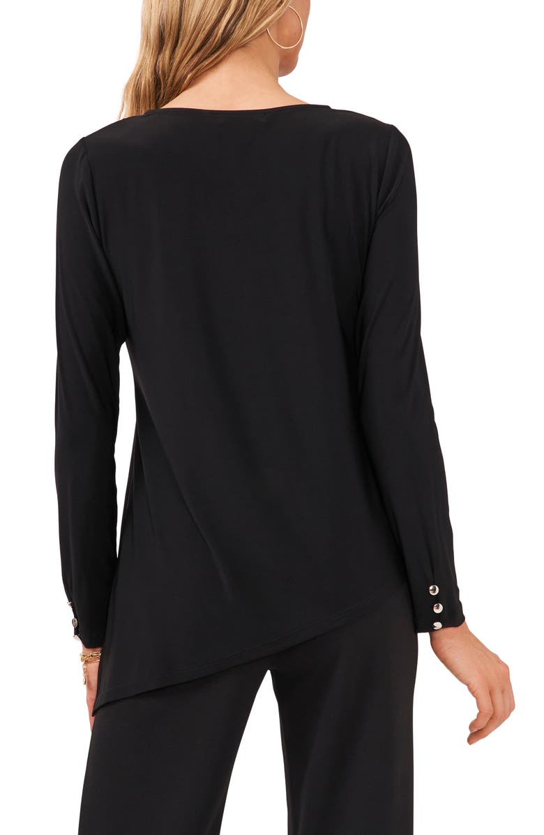Chaus Button Sleeve Asymmetrical Top, Alternate, color, Rich Black