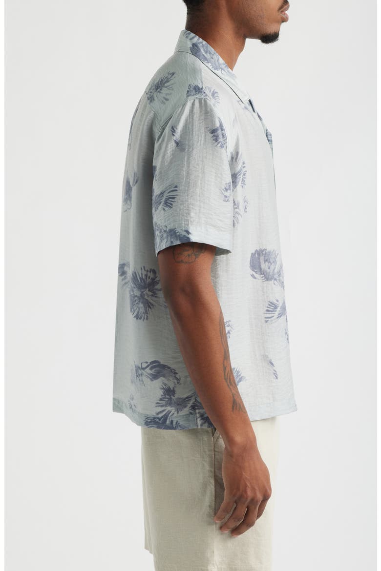 Floral Print Short Sleeve Button-Up Shirt, Alternate, color, GREY ILLUMINATED BLOOMS