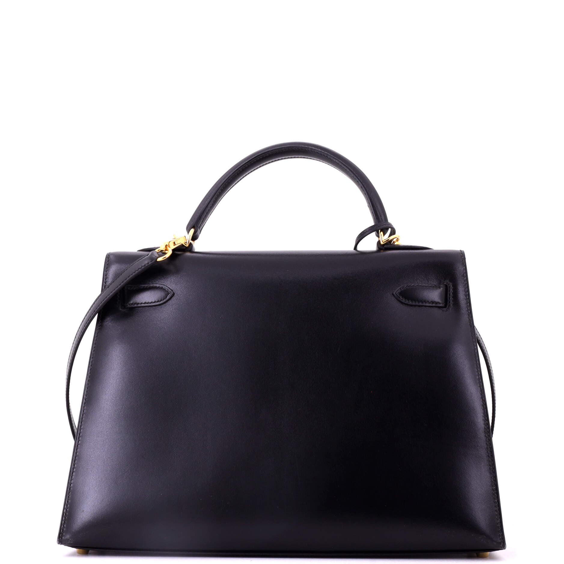 Pre-Owned Hermes Kelly Handbag Black Box Calf with Gold Hardware 32, Alternate, color, Noir