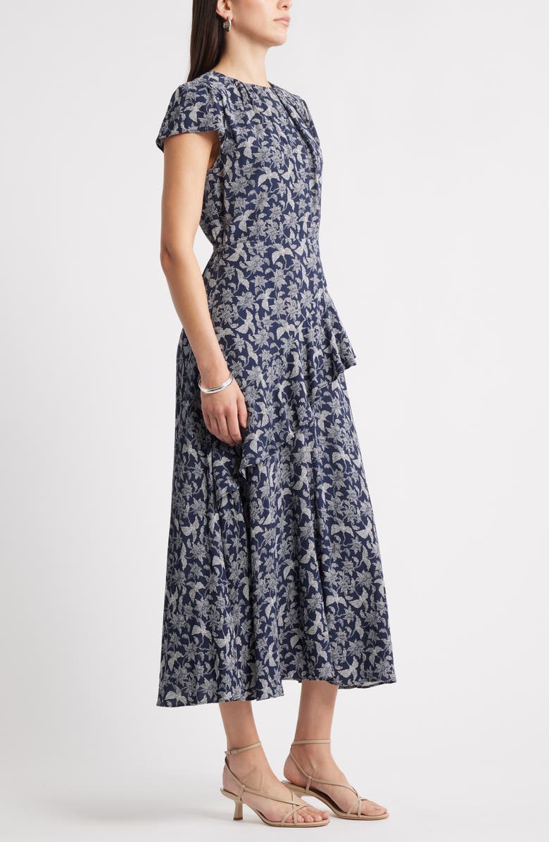 Caslon<sup>®</sup> Cap Sleeve Ruffle Dress, Alternate, color, Navy- Ivory Audrey Floral