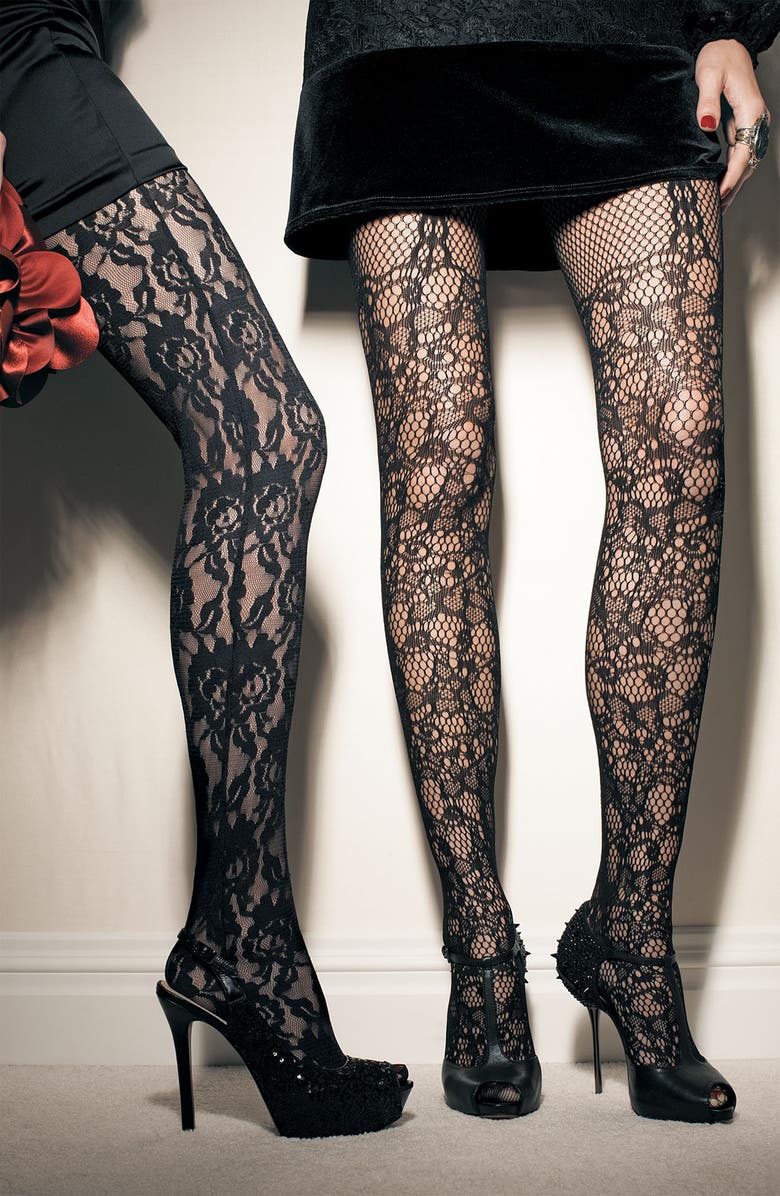 Betsey Johnson 'Garter Net' Tights, Alternate, color, 
