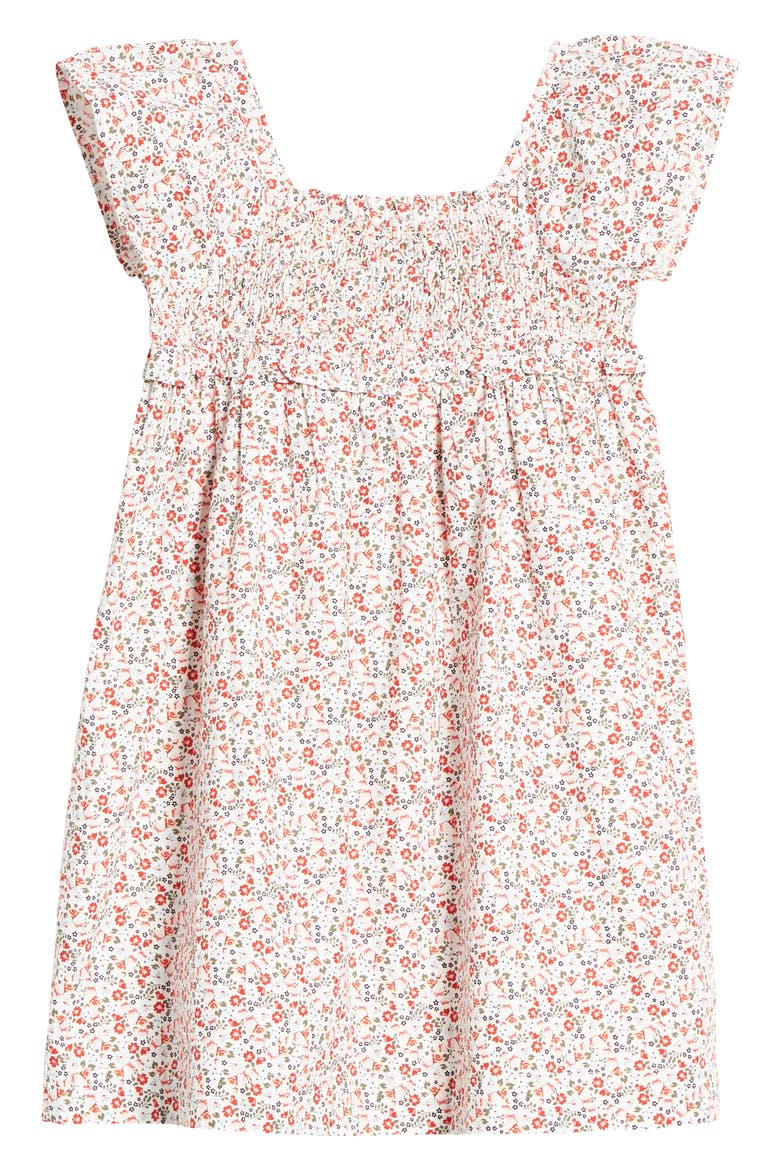 Pretty Smocked Dress, Alternate, color, WHITE- RED TROPIC DITSY