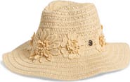 Steve Madden Embroidered Flower Straw Panama Hat