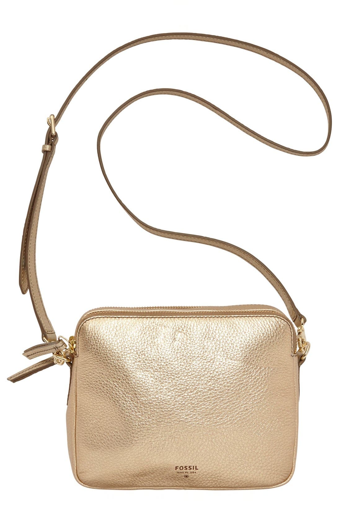 'Sydney' Metallic Leather Crossbody Bag, Main, color, METALLIC GOLD