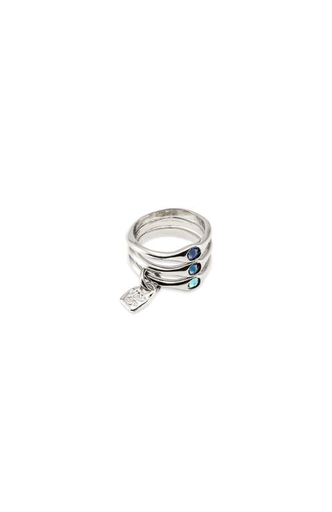 Sterling Silver-Plated Triple Ring with Red Crystals