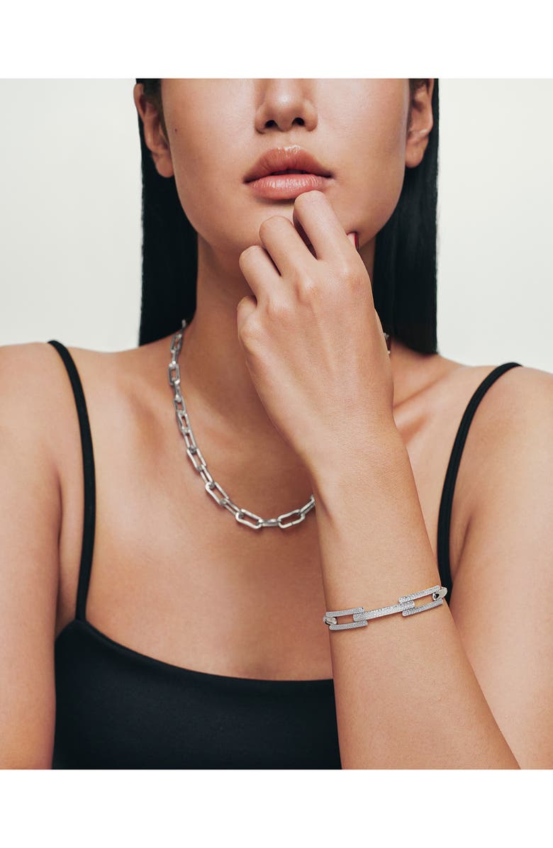 Monica Vinader Lab Created Diamond Hinged Bangle, Alternate, color, Sterling Silver