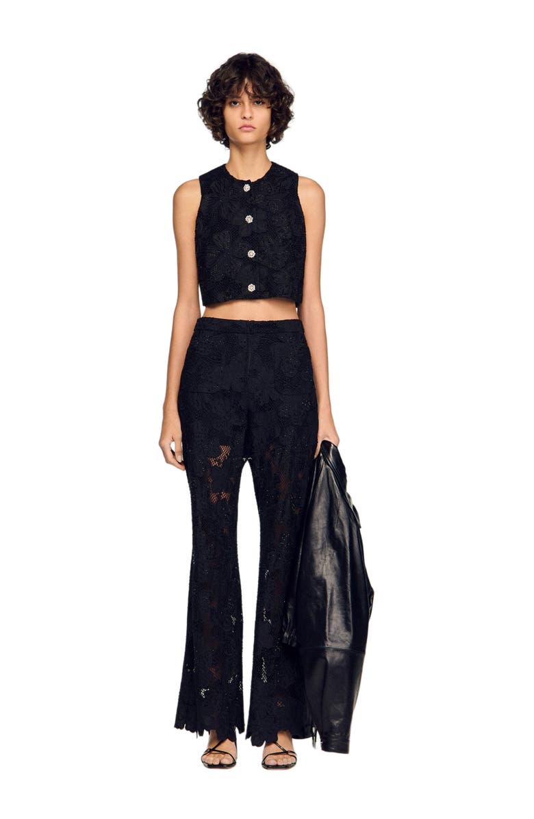 SANDRO Guipure lace trousers, Alternate, color, Black