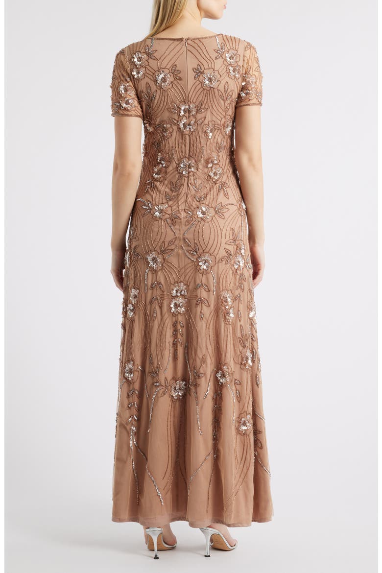 Beaded Tulle Gown, Alternate, color, MOCHA