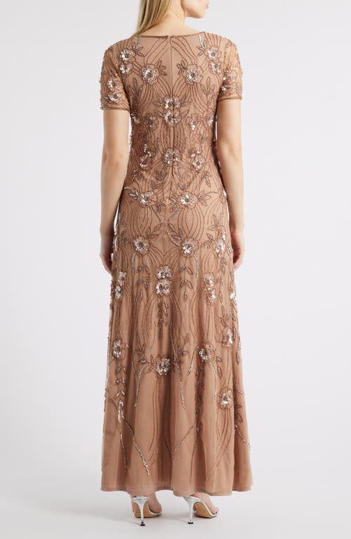 Pisarro Nights Beaded Tulle Gown In Mocha