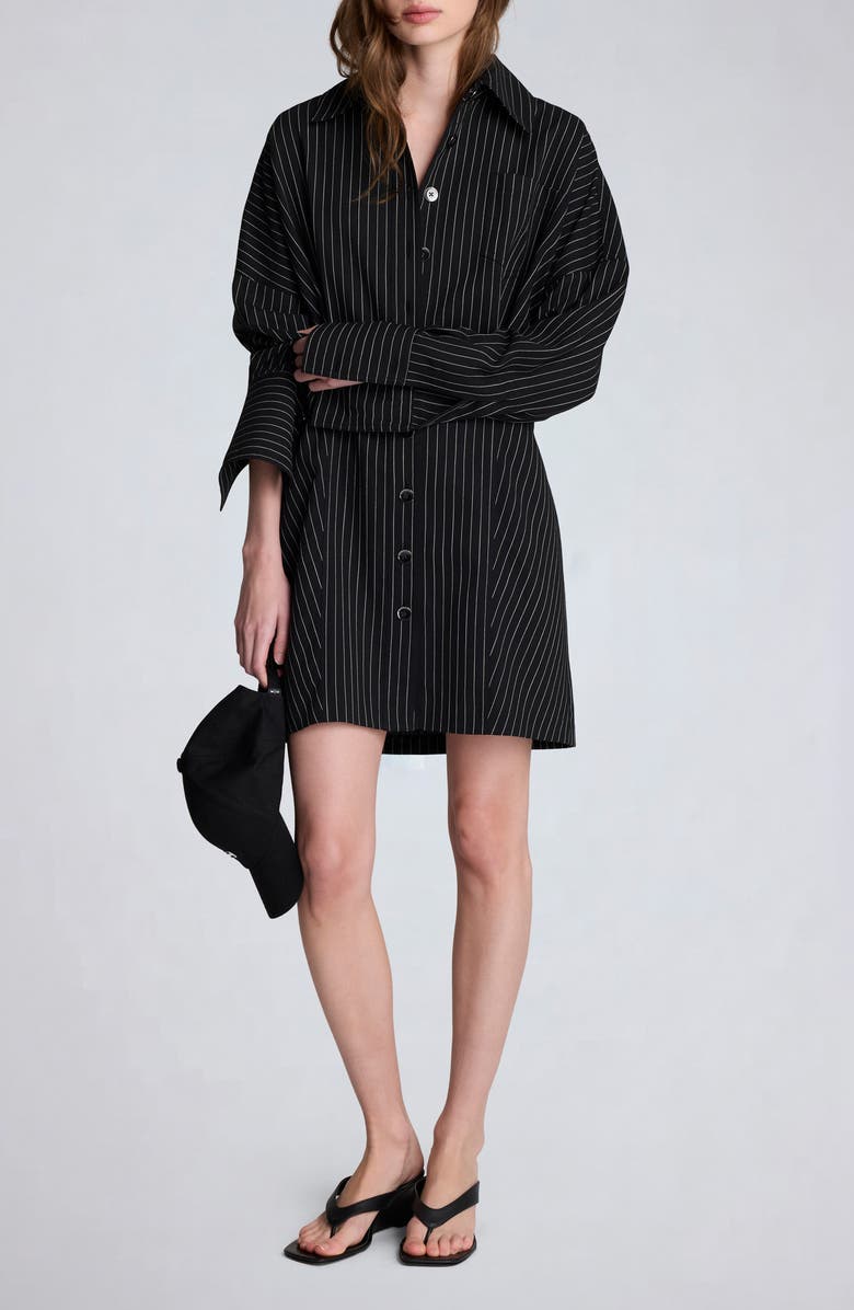 Kenneth Cole Pinstripe Long Sleeve Shirtdress, Main, color, Black/ Pure White