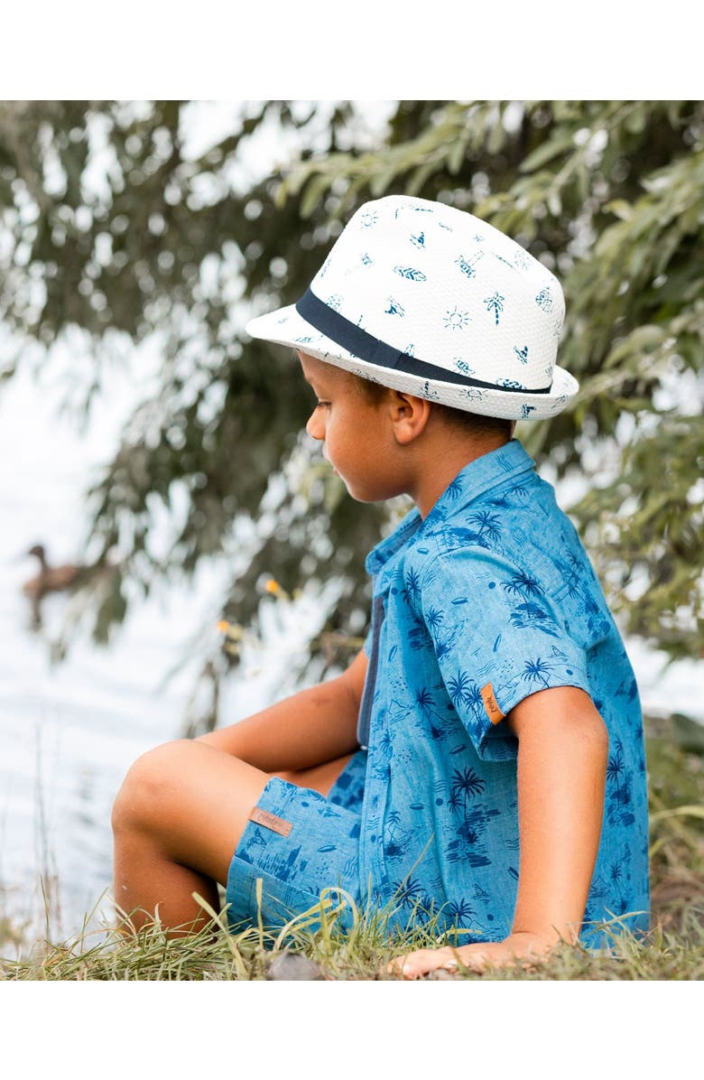 Deux par Deux Boy's Printed Chambray Short Pale Blue And Navy, Alternate, color, 