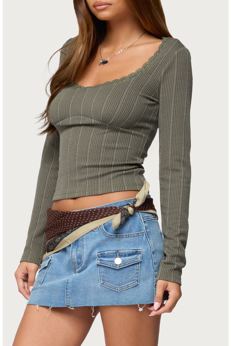Beatrix Lace Trim Rib Long Sleeve Top, Alternate, color, OLIVE
