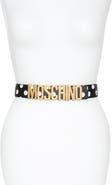 Moschino Logo Plate Polka Dot Saffiano Leather Belt