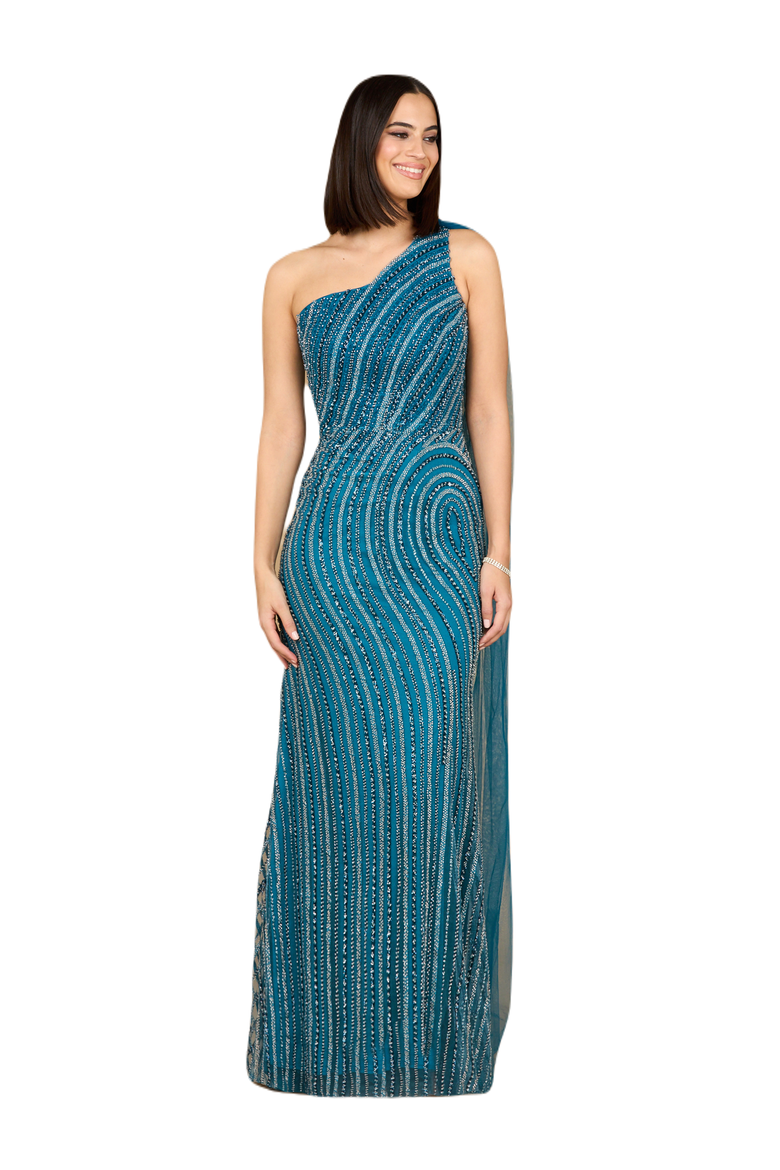 One Shoulder Fitted Gown, Main, color, Dark Blue