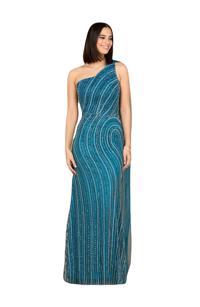 LARA New York One Shoulder Fitted Gown, Main, color, Dark Blue