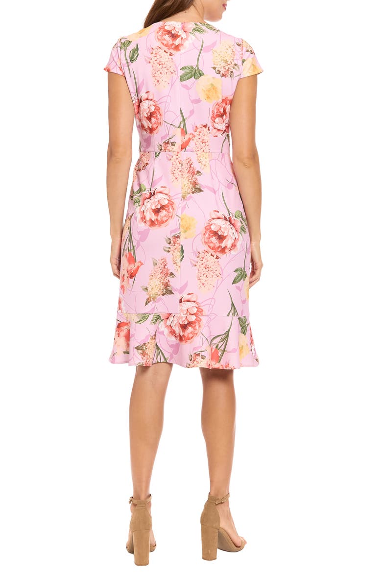Floral Cap Sleeve Ruffle Hem Fit & Flare Dress, Alternate, color, SEA PINK/ CORAL