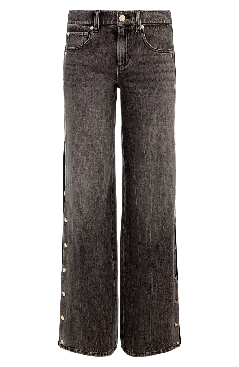Alice + Olivia Amazing Stud Detail Knit Side Panel Wide Leg Jeans, Alternate, color, Georgia Vintage Black