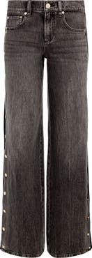 Alice + Olivia Amazing Stud Detail Knit Side Panel Wide Leg Jeans