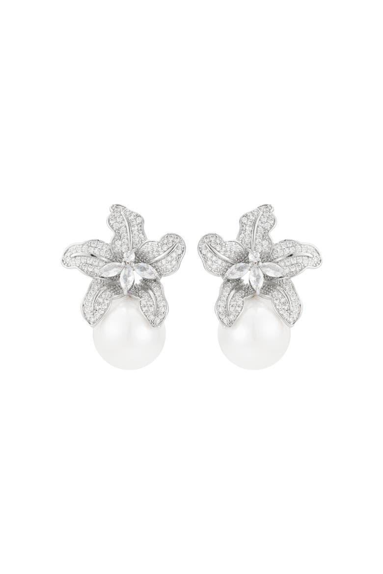 Sonnet Pearl Drop Earrings, Main, color, Silver