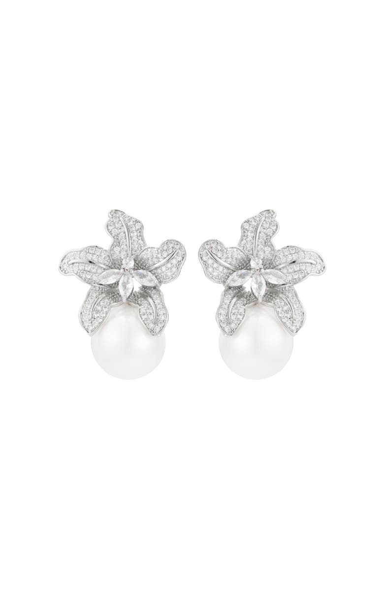 Untamed Petals Sonnet Pearl Drop Earrings, Main, color, Silver