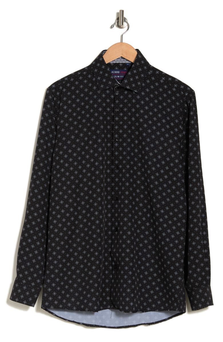 Azaro Uomo Slim Fit Wrinkle Resistant Performance Stretch Button-Up Shirt, Alternate, color, Black
