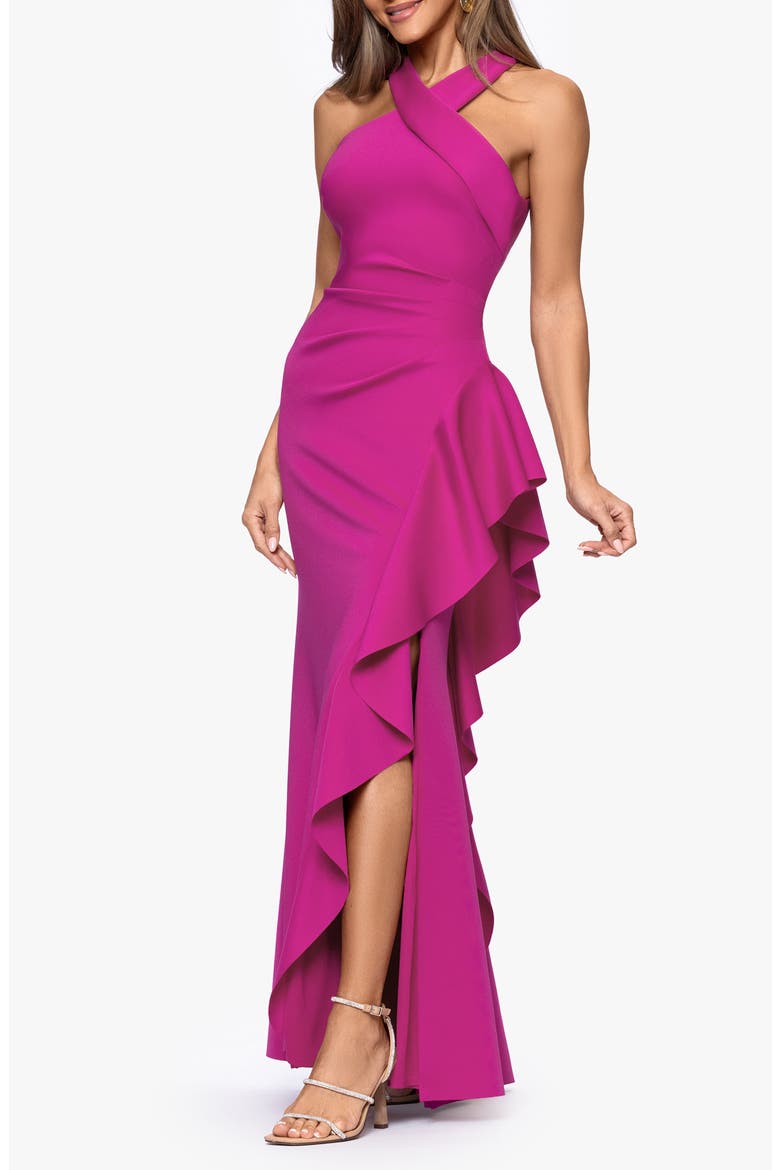 Ruffle Scuba Knit Gown, Alternate, color, ORCHID