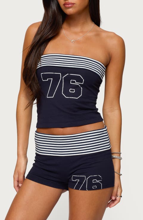 76 Stripe Foldover Tube Top