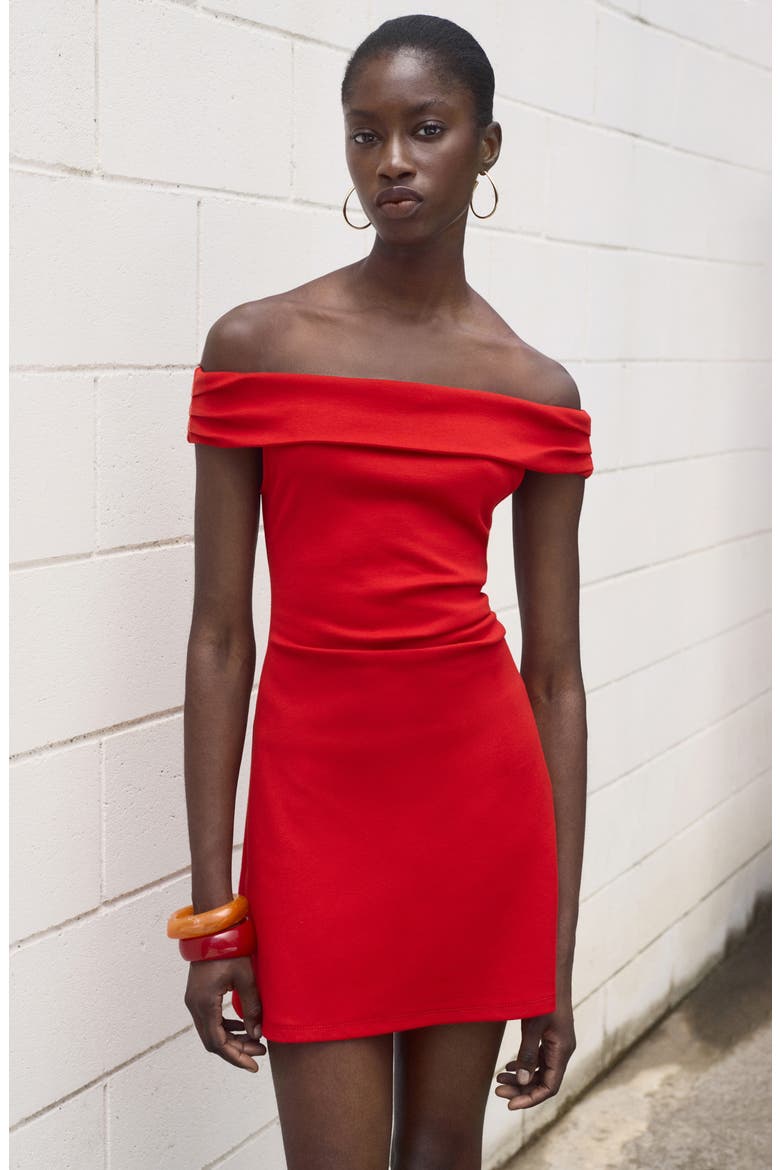 Pleated Off the Shoulder Dress, Alternate, color, RED