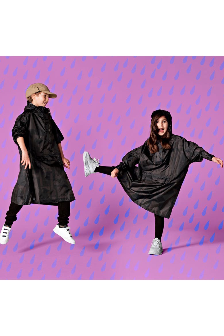 Kids Rain Poncho Back To Art, Alternate, color, Black