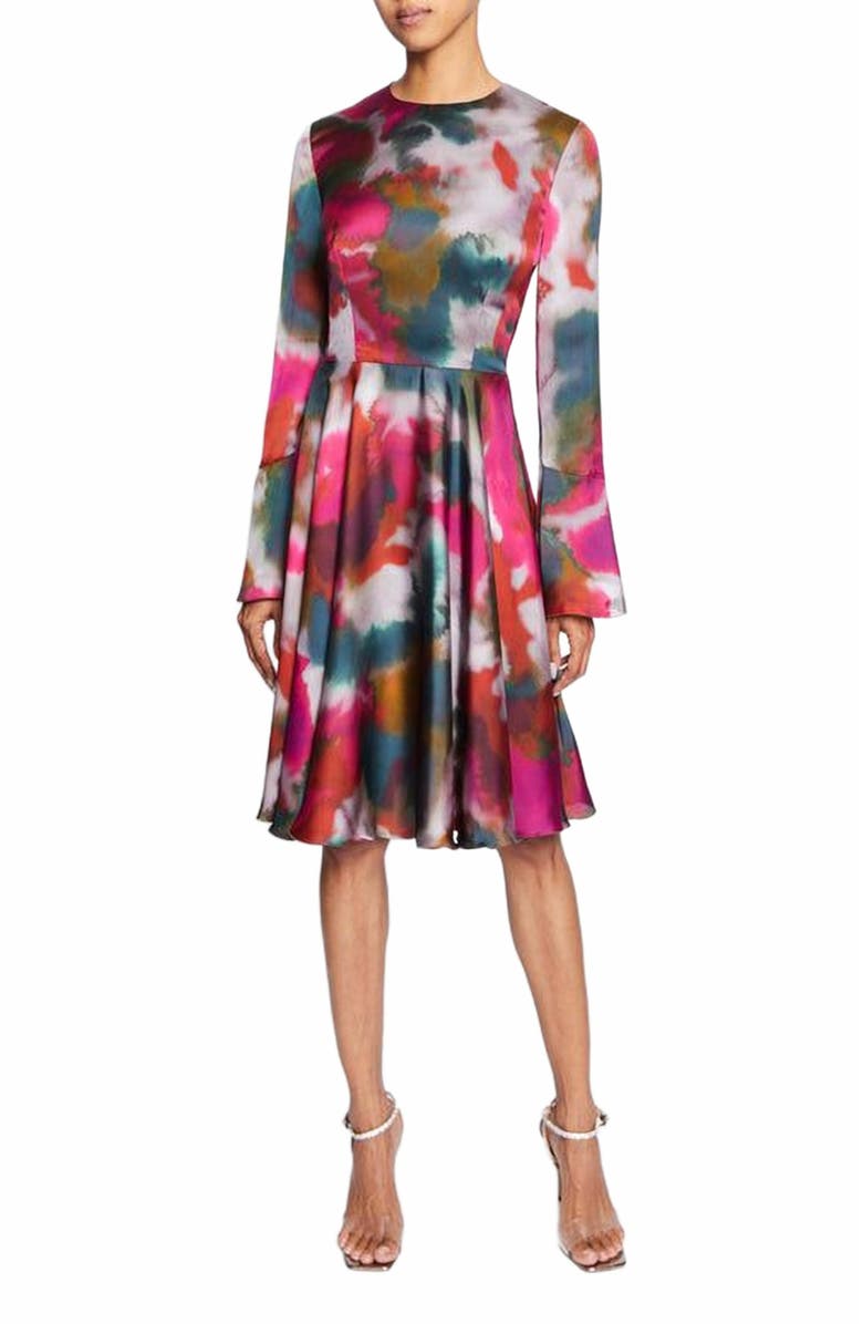 Santorelli RONI Long Sleeve Knee Length Abstract Printed Flared Dress, Main, color, 