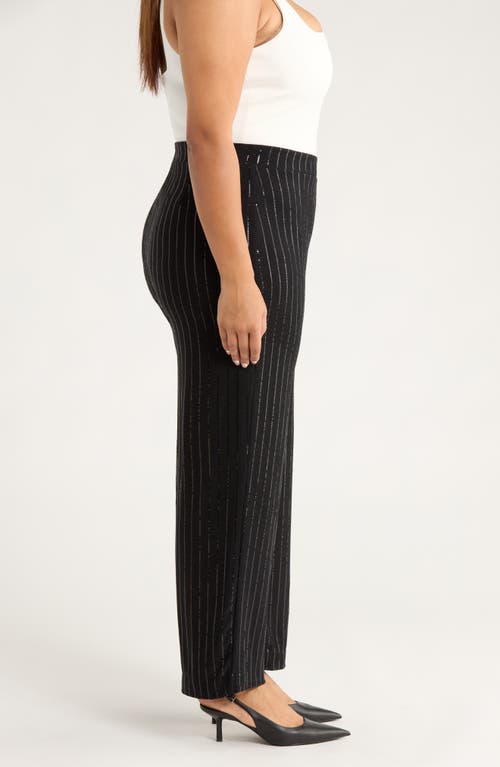 Anne Klein Metallic Stripe Wide Leg Pants In Black