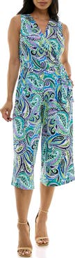 Nina Leonard Surplice Culotte Crop Jumpsuit