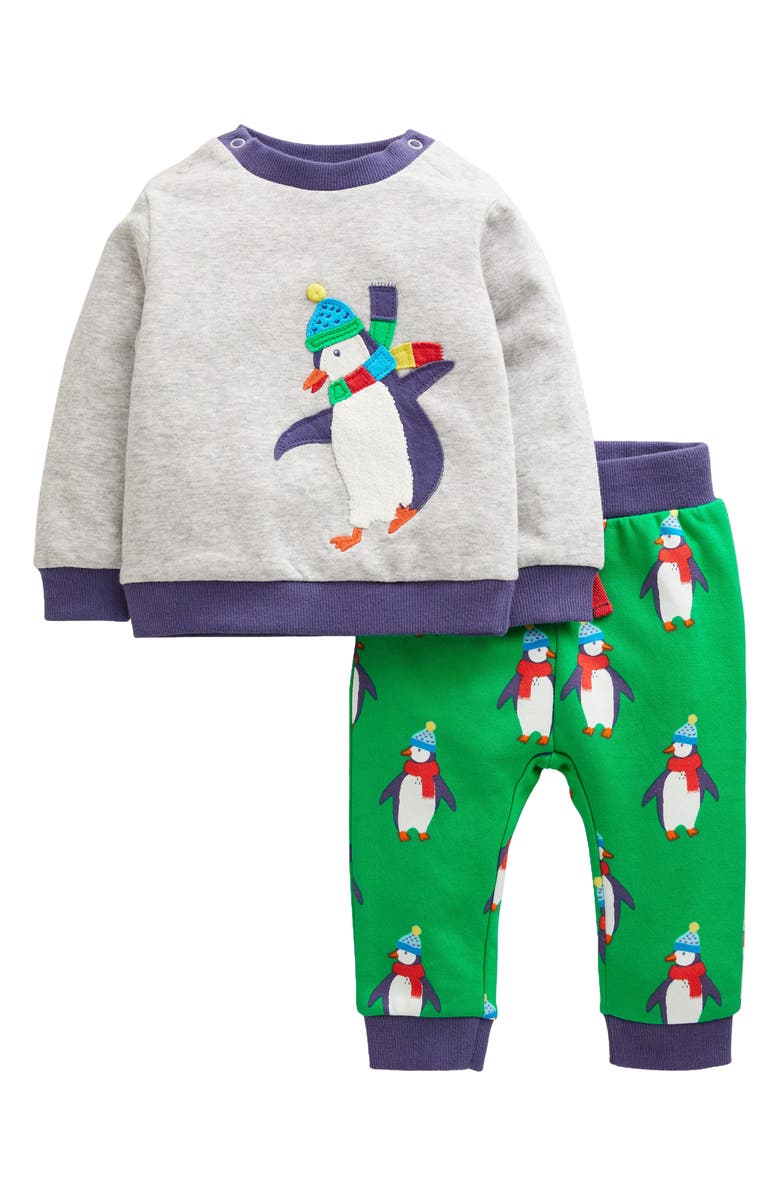 Mini Boden Penguin Appliqué Cotton Sweatshirt & Sweatpants Set, Main, color,