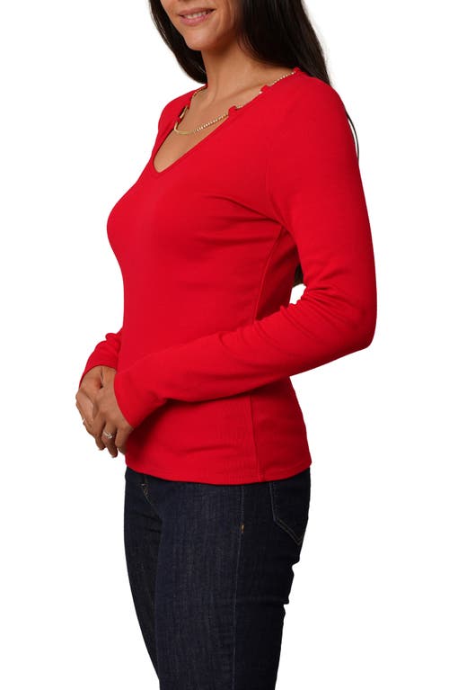 Cyrus Rhinestone Chain V-neck Top In Red