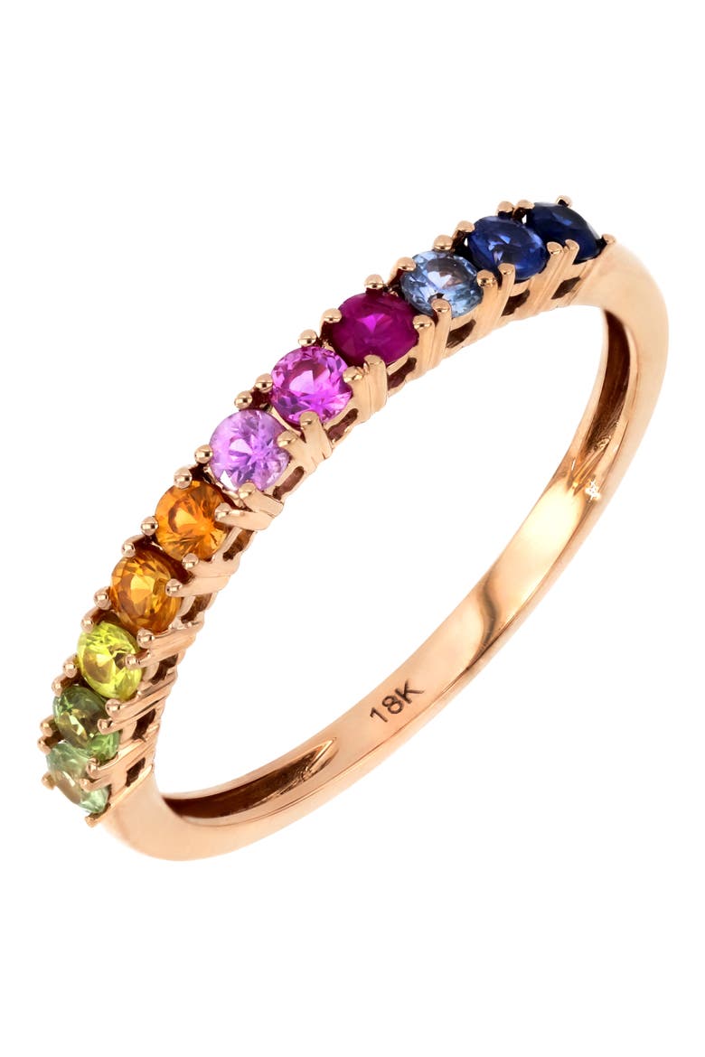 Iris 18K Gold Round Cut Rainbow Sapphire Stacking Ring (Nordstrom Exclusive), Main, color, 18K ROSE GOLD