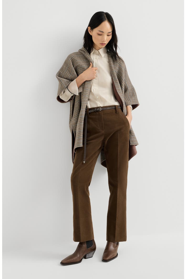 Stretch cotton moleskin cigarette trousers, Alternate, color, Cocoa