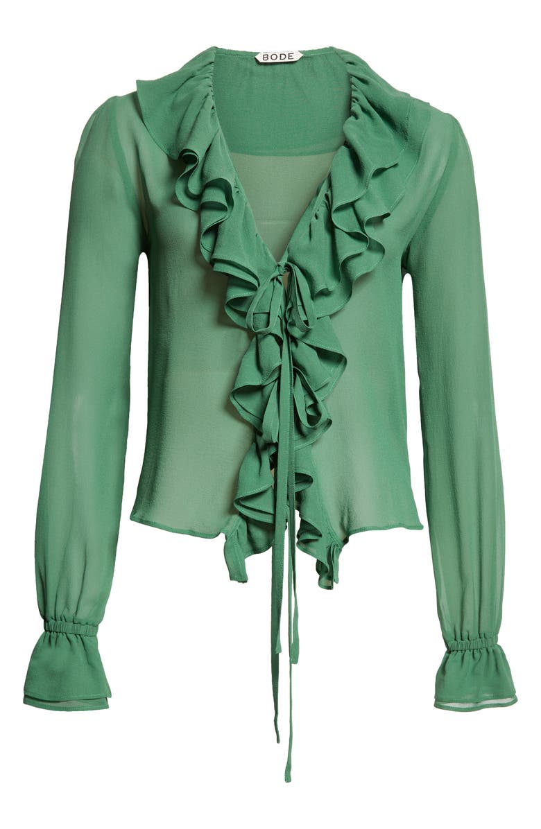 Bode Flounce Ruffle Long Sleeve Silk Top, Alternate, color, 