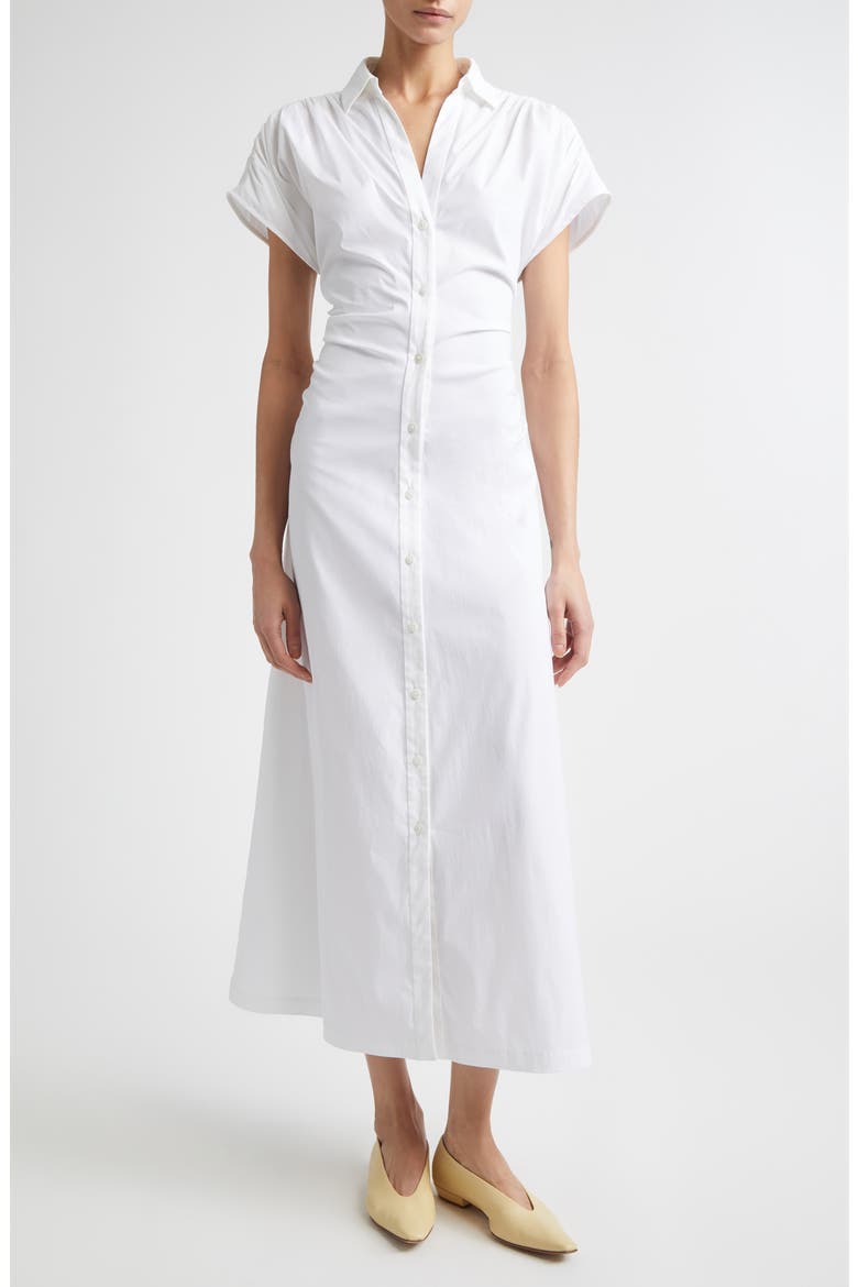 Cotton Stretch Poplin Tie Waist Shirtdress, Main, color, WHITE