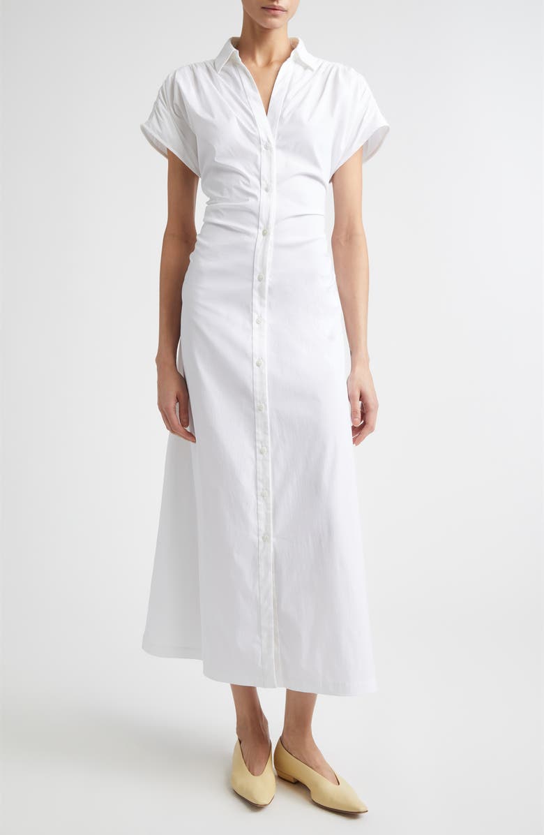 Lela Rose Cotton Stretch Poplin Tie Waist Shirtdress, Main, color, White