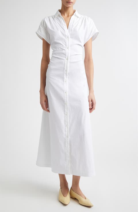 Cotton Stretch Poplin Tie Waist Shirtdress