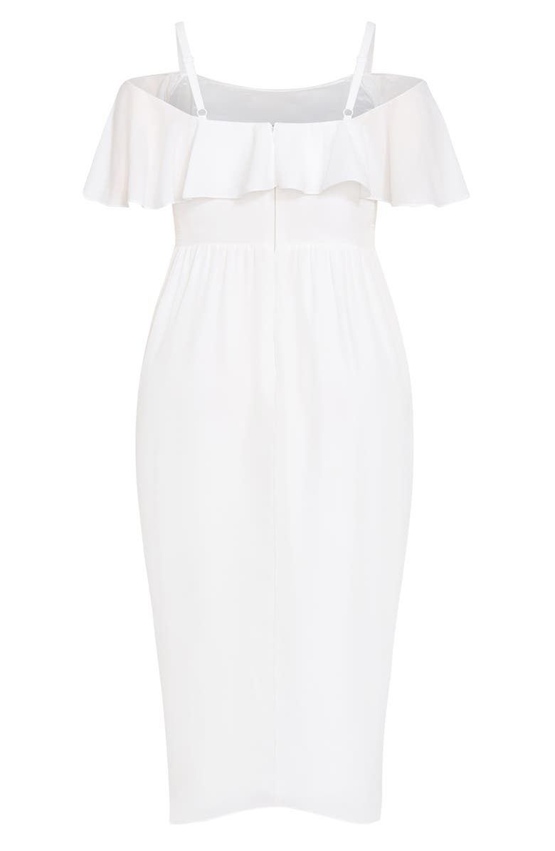City Chic Flirtation Ruffle Off the Shoulder Cocktail Dress, Alternate, color, Ivory