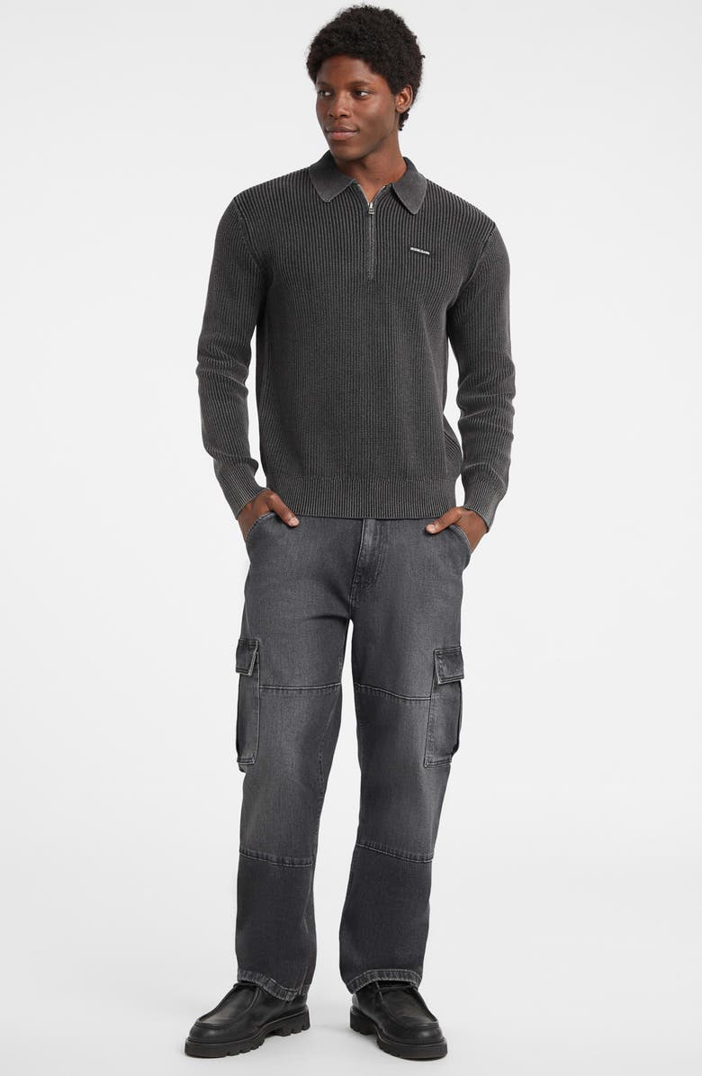 GUESS JEANS Organic Cotton Half Zip Sweater, Alternate, color, Black