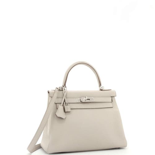 Pre-owned Hermes Hermes Kelly Handbag Light Clemence With Palladium Hardware 28 In Gray