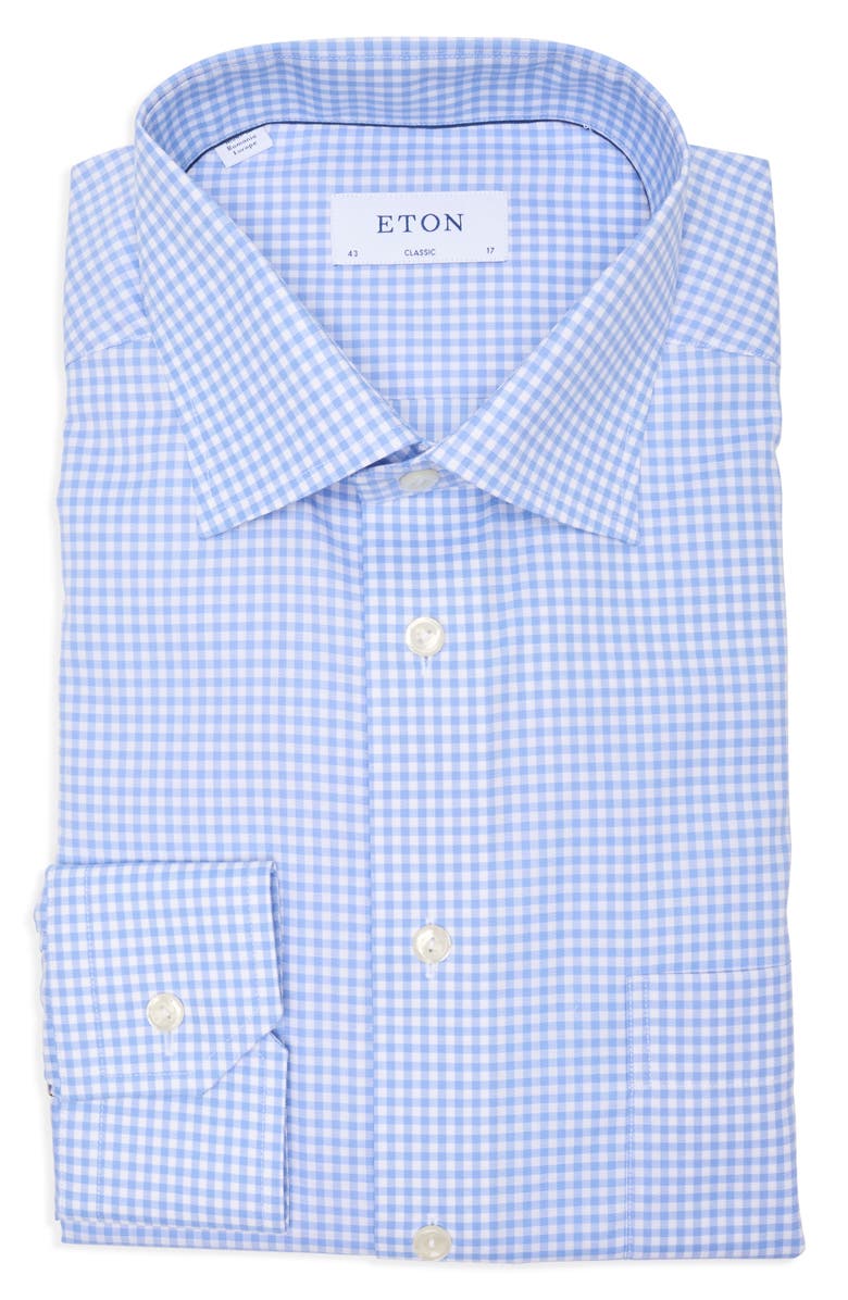 Eton Classic Fit Gingham Cotton Dress Shirt, Main, color, 