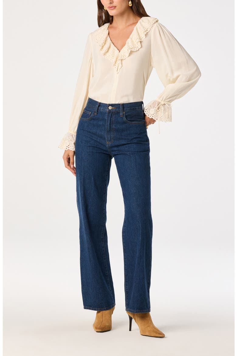 Christy Eyelet Trim V-Neck Top, Alternate, color, CREAM