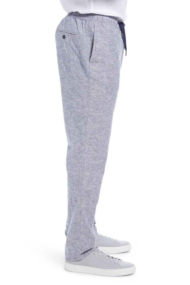 Linen & Cotton Blend Drawstring Pants, Alternate, color, BLUE TWILIGHT - WHITE