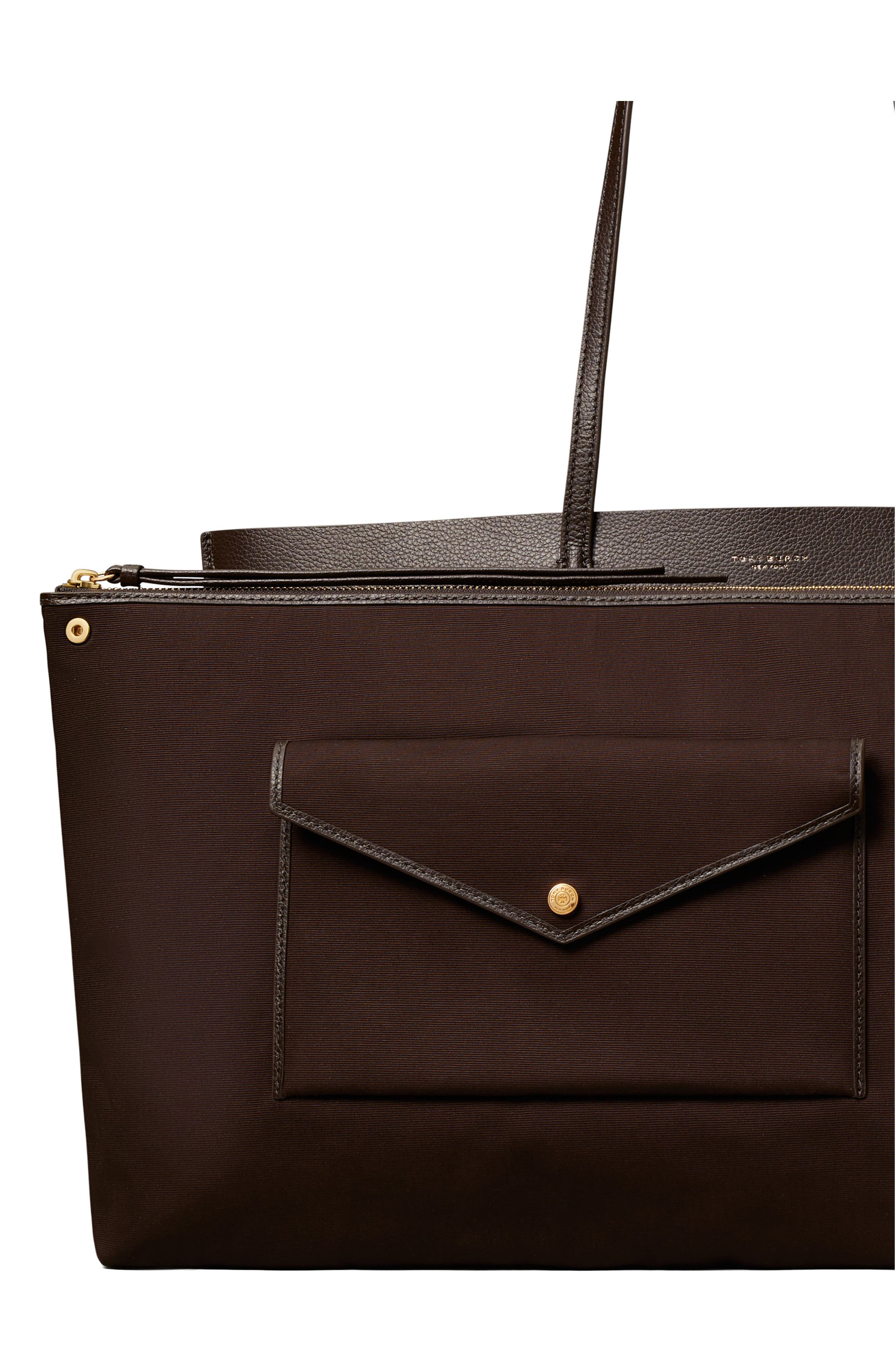 Perry Triple Compartment Leather Tote, Alternate, color, DARK COCOA