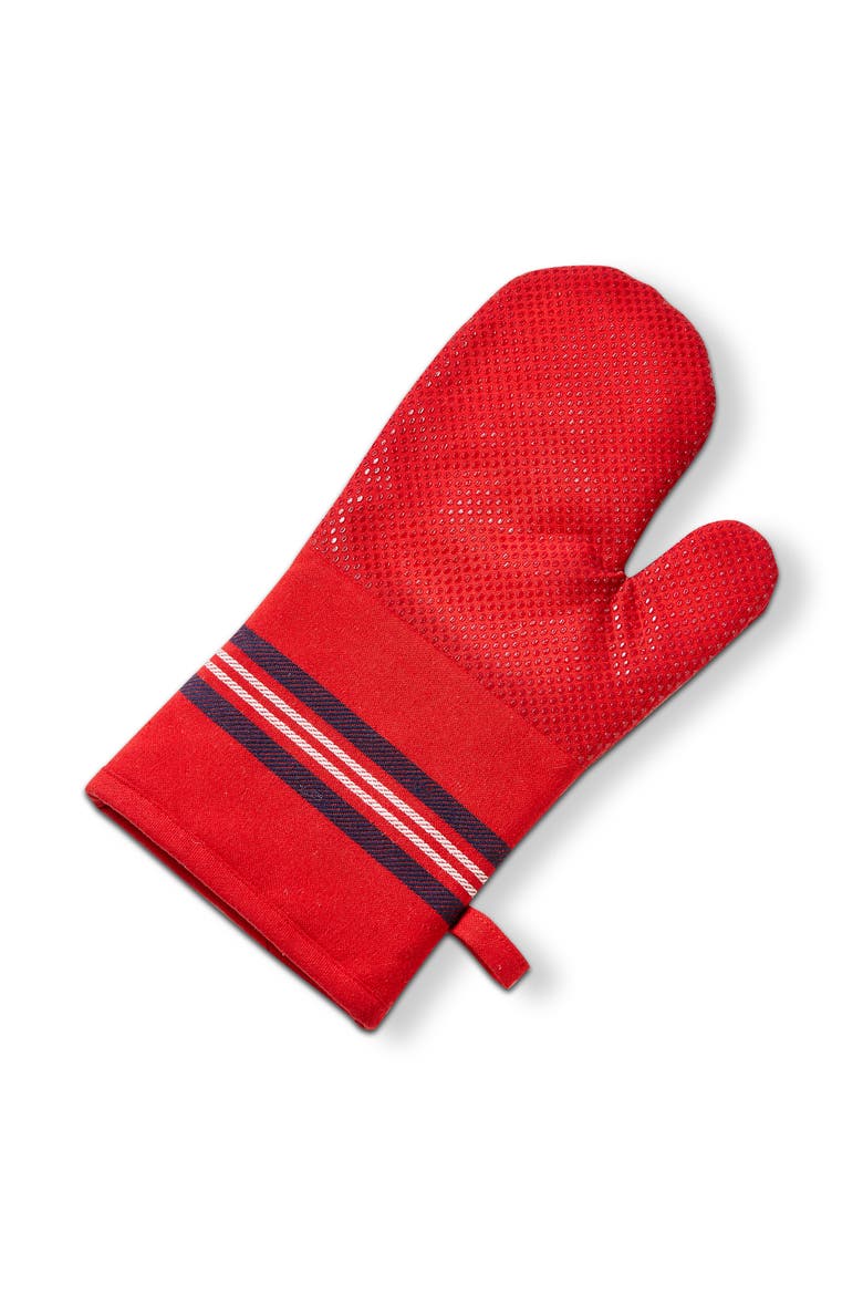 Summer Stripe Silicone Oven Mitt Red Multi Polyester Summer, Main, color, Red